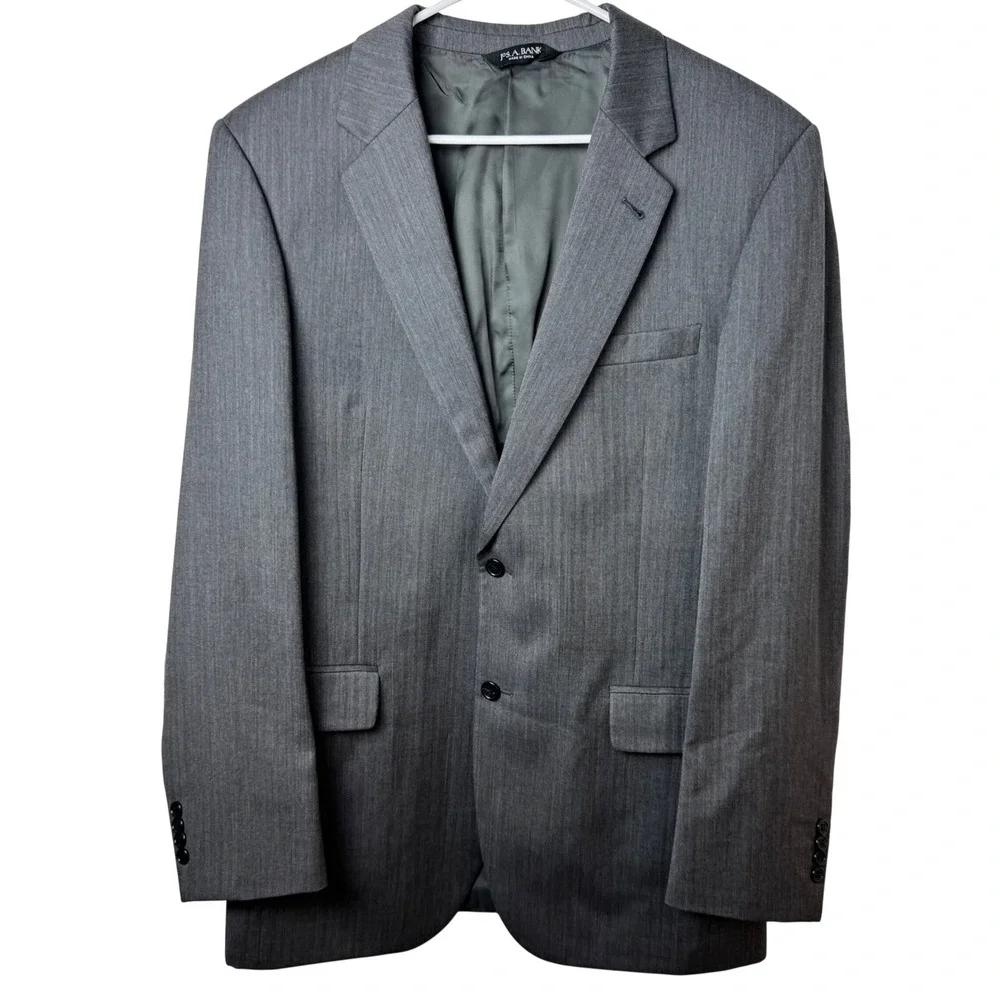 Jos A Bank Blazer Men 42L Grey Herringbone Signature Collection Wool Jacket